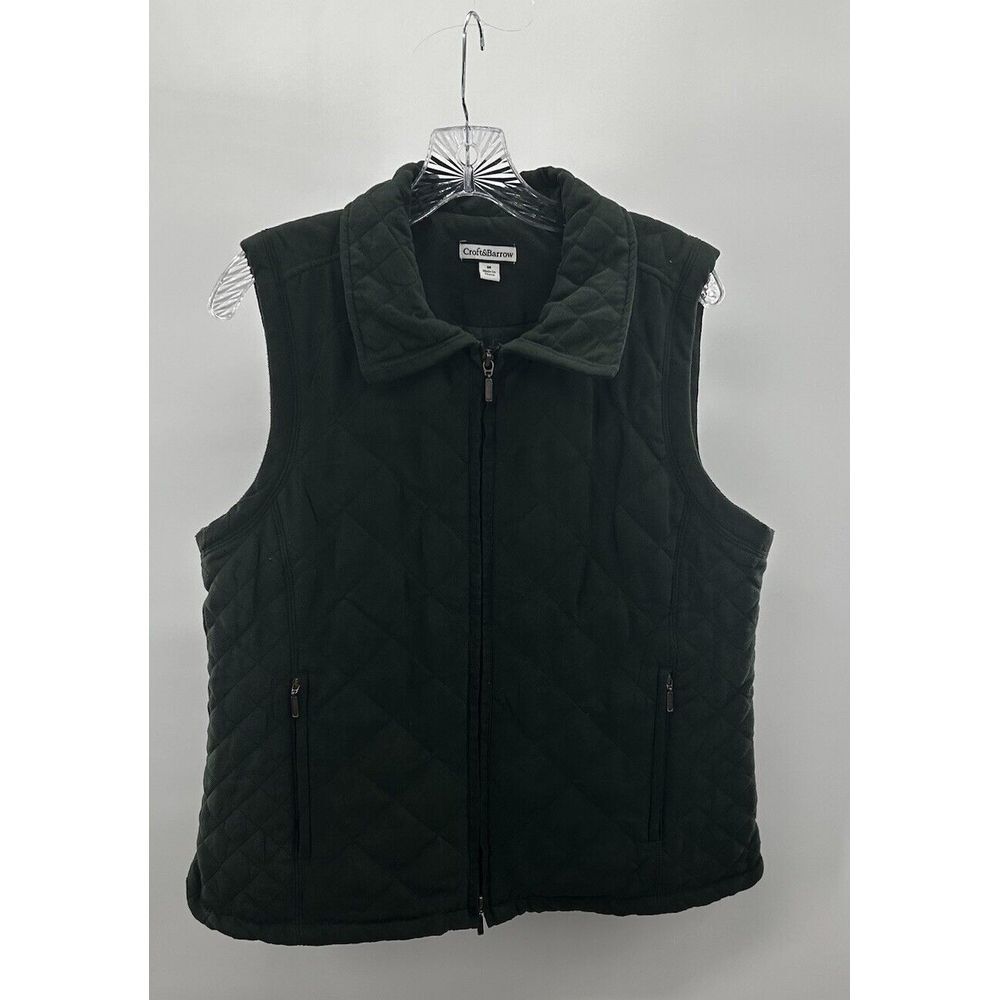 Croft & Barrow Green Color Quilted‎ Vest with Pockets Full Zip Size M